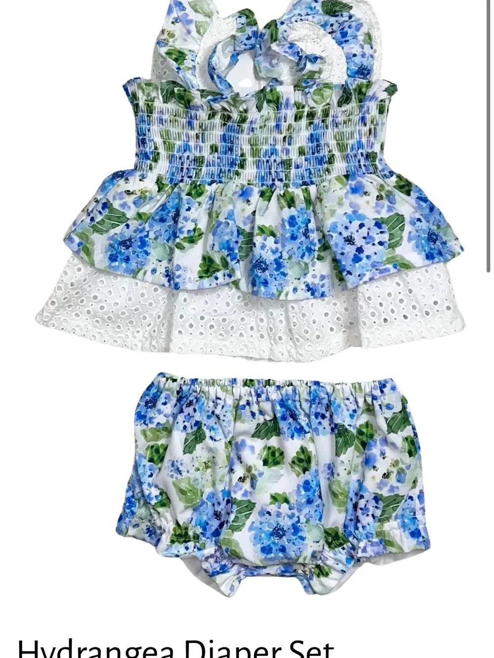 Baby Floral Smocked Ruffle Top - Blue & Green